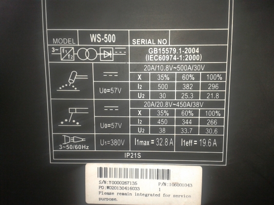 ตู้เชื่อมอินเวอร์เตอร์ 2ระบบ (Tig-MMA) Falcon ws-500