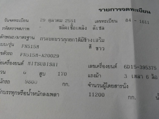 รถบรรทุก MITSUBISHI 10 ล้อเพลา รุ่นFN515M ราคา 485,000 บ.