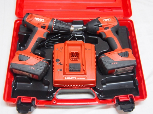 ชุดสว่านไร้สาย Hilti 21.6V มีสว่านกับสว่านไขควงกระแทกแบ็ตลิเทียม2ก้อนและกล่องพลาสติค
