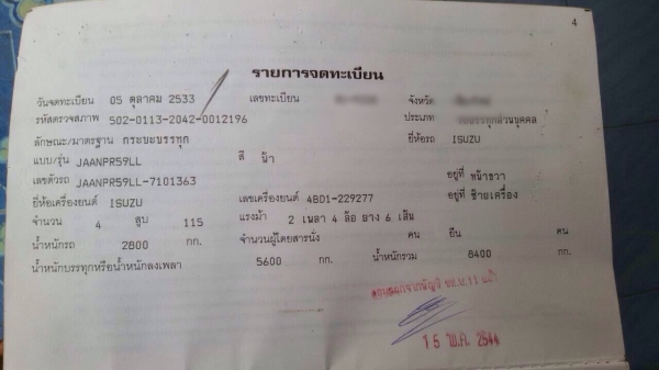 ขายรถบรรทุกหกล้อ ISUZU JAANPR59L เครื่อง 4BD1-115 แรง ช่วงกระบะยาว 4.30 เมตร ทะเบียนพร้อม