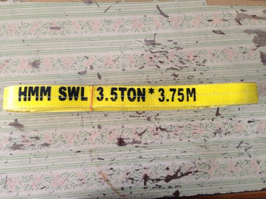 ขายสลิงแบนยกของ อเนกประสงค์ J&amp;L Flat sling แบบมีหูคล้องในตัว รับน้ำหนักได้ 3.5 ตัน ยาว 3.75 เมตร ของใหม่ไม่เคยใช้งาน มีหลายเส้นครับ