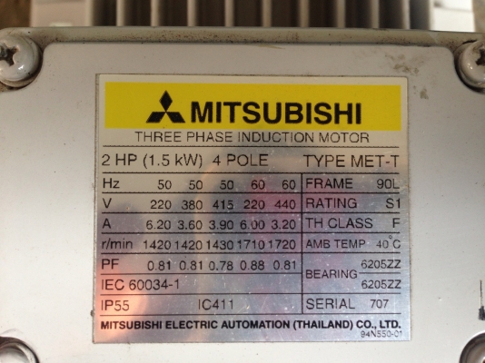 ขายมอเตอร์ Mitsubishi 2 HP. 1450 RPM. 380V สภาพสวยมาก วิ่งนิ่ม พร้อมใช้งาน ขายมอเตอร์ Mitsubishi 2 HP. 1450 RPM. 380V สภาพสวยมาก วิ่งนิ่ม พร้อมใช้งาน