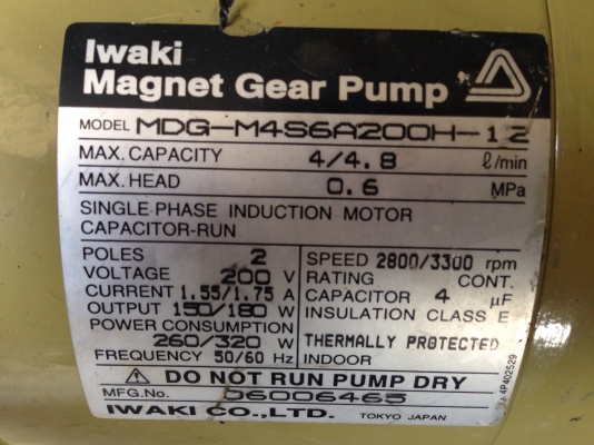 ขายปั้มเคมี Iwaki Magnet gear pump ขนาด 1/4 HP. 220V ไฟบ้าน สภาพสวยมาก พร้อมใช้งาน ขายปั้มเคมี Iwaki Magnet gear pump ขนาด 1/4 HP. 220V ไฟบ้าน สภาพสวยมาก พร้อมใช้งาน