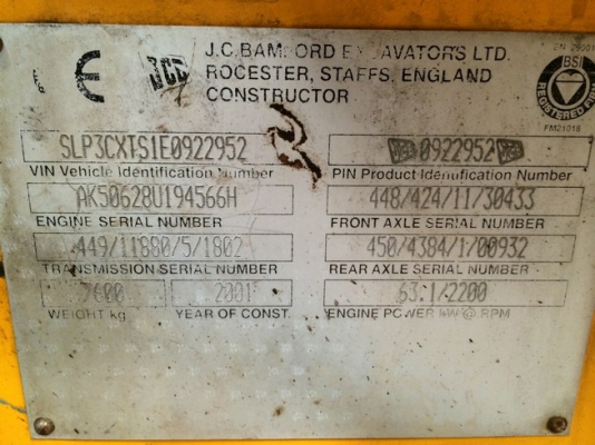 JCB 3CX ซีเรียลสูง 922952 นำเข้าตรงจากยุโรป