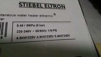 เครื่องทำน้ำอุ่น สตีลเบล ขนาด 4500 วัตต์ ของใหม่ยังไม่เคยติดตั้งครับ
