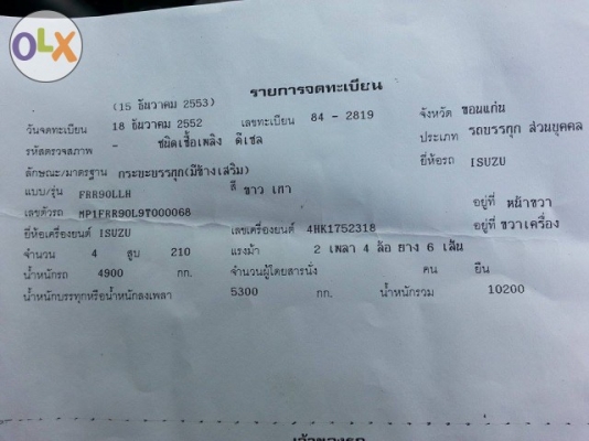 ขายISUZU FRR หน้าตึกปี52 เครื่องดี4HK 210แรง คัชซีสวยMP1FRR90L9T พ.เพาเวอร์ เบรกทิฟฟี่ สภาพสวยมาก พร้อมใช้งาน เอกสารพร้อมโอน สนใจโทร090-8588220คุณนะ ID:narong498 หรือwww.truck.in.th/498