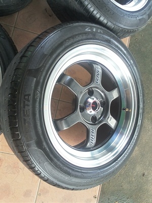 ขายล้อแม็ก TE37 V ขอบ15 4รู100 กว้าง7 OFF 38 พร้อมยาง 4 ล้อ