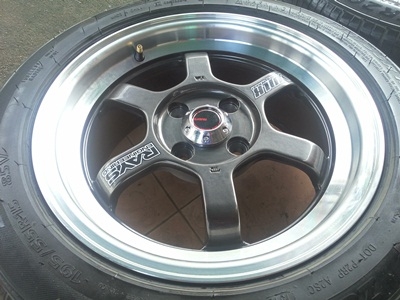 ขายล้อแม็ก TE37 V ขอบ15 4รู100 กว้าง7 OFF 38 พร้อมยาง 4 ล้อ