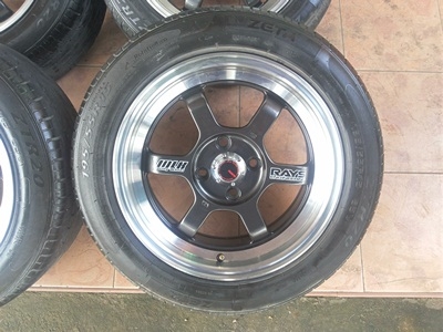 ขายล้อแม็ก TE37 V ขอบ15 4รู100 กว้าง7 OFF 38 พร้อมยาง 4 ล้อ