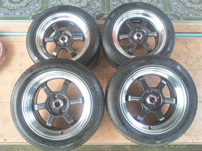 ขายล้อแม็ก TE37 V ขอบ15 4รู100 กว้าง7 OFF 38 พร้อมยาง 4 ล้อ