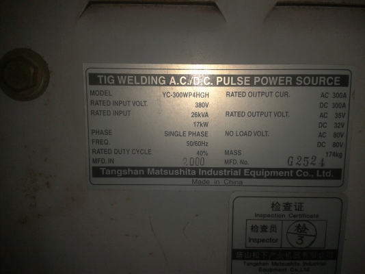 ขายตู้เชื่อมอาร์กอน Panasonic wp-300