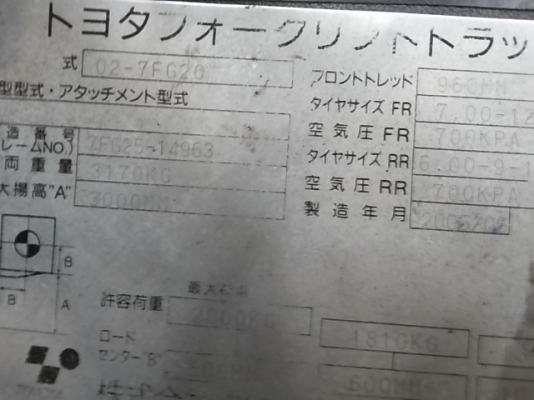 ฟอร์คลิฟต์ 2 ตัน Toyota 02-7FG20 #7FG25-14963 สนใจโทร. 080-6565422 (หนิง)