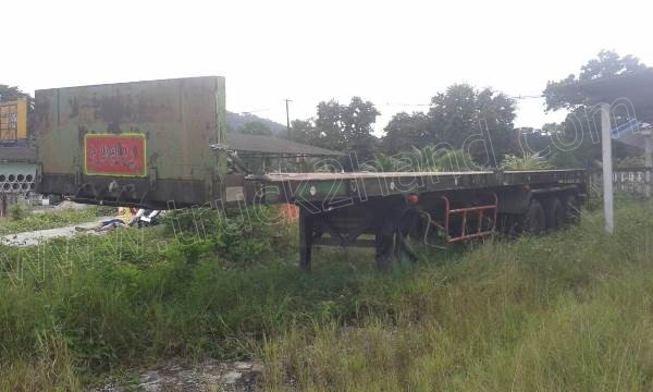 หางพ่วงเทเลอร์พื้นเรียบ 3 เพลา ต่ออู่ ส.สุชัย ยาว 12.40 แบบสามเพลาแท้