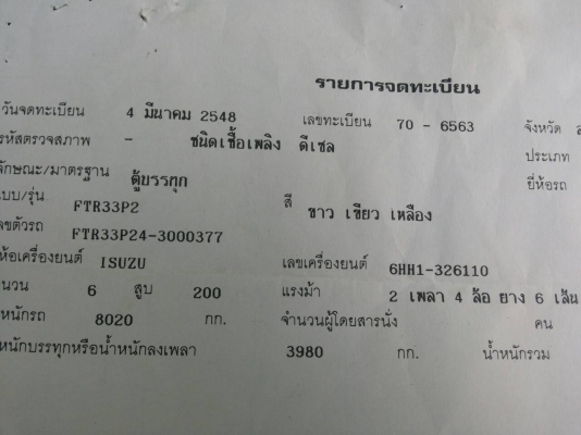 รถบรรทุก ISUZU 6 ล้อใหญ่ ตู้ 10 บาน ปี 2548 ราคา 980,000 บ.