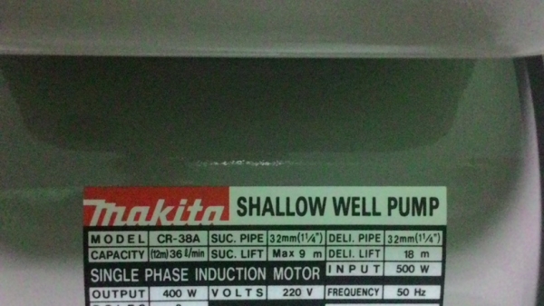 ปั๊มน้ำ MAKITA รุ่น CR38A มอเตอร์ 400w ครึ่งแรงม้า ใช้ไฟ 220v พร้อมใช้งานครับ