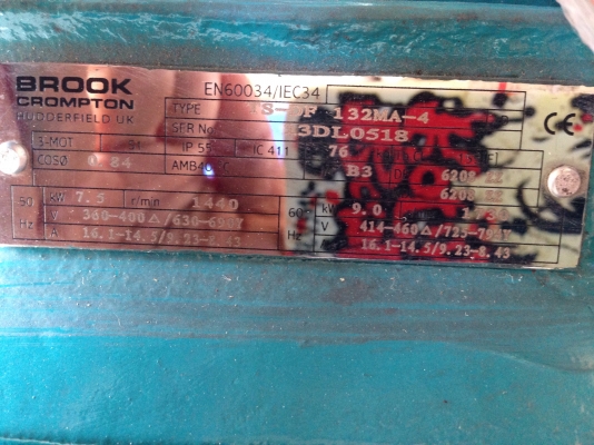 ขายมอเตอร์ Brooks 10 HP. 1450 RPM. 380 V ของใหม่ ไม่เคยใช้งาน