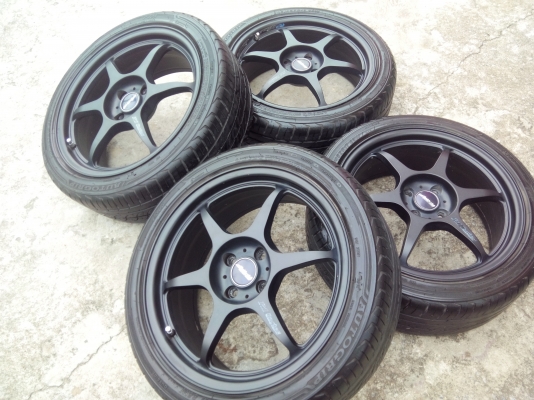 ขายP1 made in taiwanขอบ17 4รู100et40กว้าง7"ดำดุเดิมๆไม่มีซ่อมไม่มีเบียดพร้อมยาง 205-45-17ปี12ดอกเต็มขาย8900ดูของได้ที่คลอง2ซ,บงกช11คลองหลวง ปทุมธานี