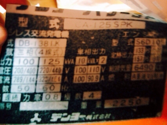 ขายเครื่องปันไฟ 125,85,60 KVA ครับ ราคา 1,400,000 บาท ขายเครื่องปันไฟ 125,85,60 KVA ครับ ราคา 1,400,000 บาท