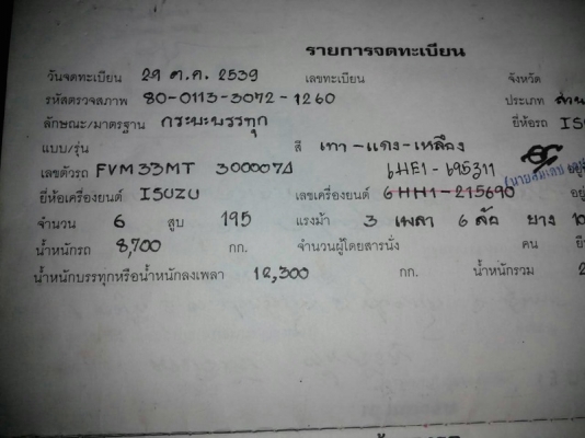 รถอีซูซุ 10 ล้อ รั้ว ( ไม่ดั้ม )  FVM  195 แรงม้า. ปี 39  สนใจติดต่อ  081 - 6079515