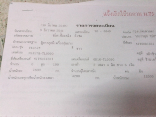 .ขายรถบรรทุกหกล้อมิซูบิชิ FK 457H เครื่อง 6D16 เครื่อง 195 แรงม้า เครื่องพังครับ มีลิปท้ายพร้อมตู้คร