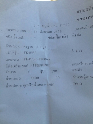 รถบรรทุก MITSUBISHI  รุ่น FK455E  ปี 2538 ราคา 400,000 บ.