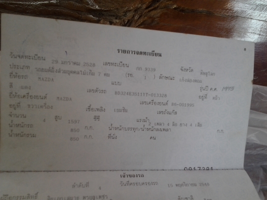 ขายทะเบียนMAZDAเก๋งพร้อมทะเบียนเลขสวย