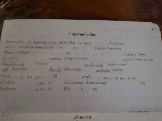ขายเล่มทะเบียน นิสสัเก๋ง ปี36