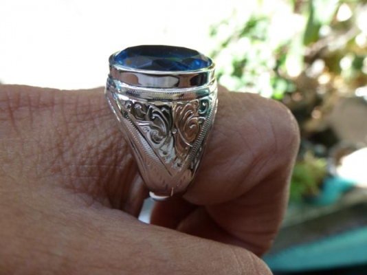 แหวนชายเงินแท้พลอยบลูโทพาสแท้