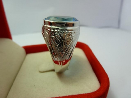 แหวนชายเงินแท้พลอยบลูโทพาสแท้