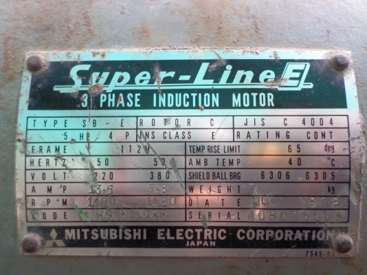 ขายมอเตอร์ มิตซูบิชิ 5 HP 380 โวลท์ 3 เฟส 1,450 รอบ เดิมๆ สวยๆ ขายมอเตอร์ มิตซูบิชิ 5 HP 380 โวลท์ 3 เฟส 1,450 รอบ เดิมๆ สวยๆ