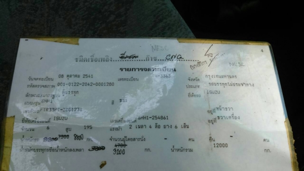 เฮีย ประเสร็จ พานทอง มัดจำ 20,000 บาท รับรถวันที่ 28/11/57 ขายด่วนครับ ISUZU FTR 33 เครื่อง 6HH1 195 แรง ปี41 ตู้ 10 บาน  ติดแก๊ส NGV รถสวยพร้อมใช้ ครับ