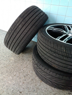 ล้อแม็กพร้อมยาง 22540R18 แม็ก Enkai ห้าก้านคู่ 5รูร้อย พร้อมตัวแปลง สี่รูยาง Yoko ปี 10  หนึ่งชุด