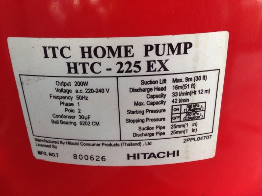ขายปั้มน้ำอัตโนมัติ ITC(Hitachi) 200 W สภาพสวยมาก ตรวจเช็คแรงดันเรียบร้อยไม่มีรั่วซึม วิ่งนิ่ม พร้อมใช้งาน
