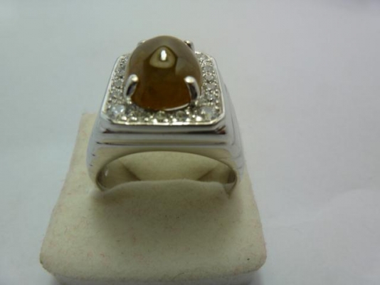 แหวนเงินแท้พลอยบุษราคัมหลังเบี้ยแท้