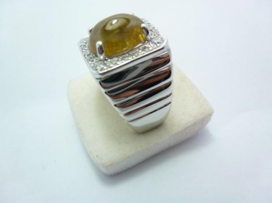 แหวนเงินแท้พลอยบุษราคัมหลังเบี้ยแท้