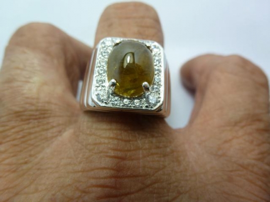 แหวนเงินแท้พลอยบุษราคัมหลังเบี้ยแท้