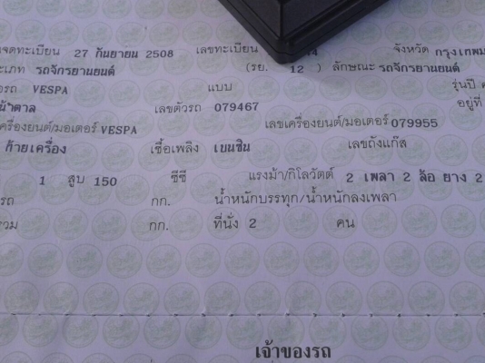 เวสป้า64อิตาลี ทะเบียนโอน
