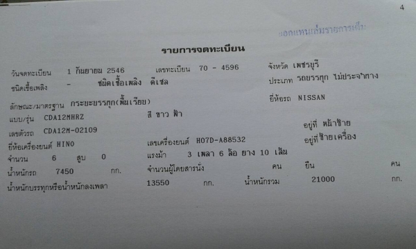 ขายรถบรรทุก 10 ล้อพื้นเรียบ NISSAN UD เครื่อง HO7D 195 แรงม้า คัสซี CDA12M เพลาเดี่ยว ราคา 450000