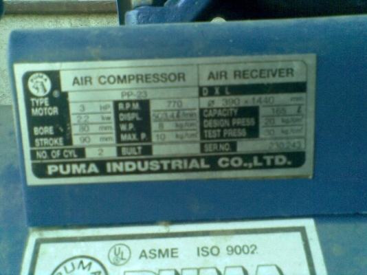 ขายปั๊มลม PUMA ไม่มีมอเตอร์ ราคา 12000 บาทค่ะ