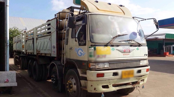 ขายรถพ่วง HINO FM1MNKA เครื่อง 220 แรง ปี 44 กระบะดัมพ์สามมิตร ลูก 3 เพลา ติดแก๊ส NGV 10 ถัง