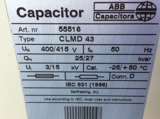 คาปาซิเตอร์กันไฟตกไฟ้าเกิน เก็บประจุ ABB 3เฟส ใช้ต่อปป้องกันไฟตก ไฟกระชาก ไฟเกินที่จะเข้าโรงงาน