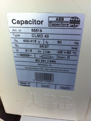 คาปาซิเตอร์กันไฟตกไฟ้าเกิน เก็บประจุ ABB 3เฟส ใช้ต่อปป้องกันไฟตก ไฟกระชาก ไฟเกินที่จะเข้าโรงงาน