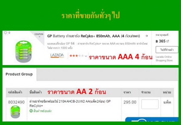 ขาย GP Battery ReCyko+ และแท่นชาร์จช้าถนอม Battery