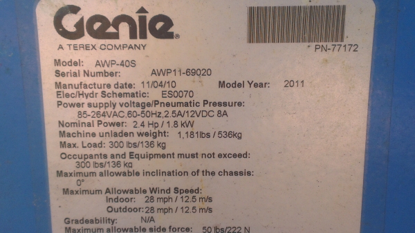 Sell> ขายกระเช้ายกคน Genie AWP-40S USA สูง 40" ฟุต รับน้ำหนัก 136 กิโล แบตเตอรรี่ 12 V. พร้อมใช้งานครับ