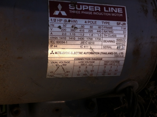 มอเตอร์ มิตซูบิชิ 1/2 แรงม้า 220/380 V. รอบ 1400 รอบต่อนาที ต่อใช้งานไฟบ้านเฟสเดียวได้ มอเตอร์ มิตซูบิชิ 1/2 แรงม้า 220/380 V. รอบ 1400 รอบต่อนาที ต่อใช้งานไฟบ้านเฟสเดียวได้