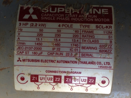 ขายมอเตอร์ mitsubishi 3HP. 220V ไฟบ้าน สภาพสวย วิ่งนิ่มเดิมๆ ใช้งานมาน้อย พร้อมใช้งาน