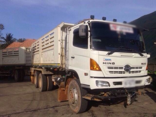 ขายรถพ่วงสิบล้อดัมพ์ HINO เครื่อง 344 แรง ปี 55 เบรคแห้ง กระบะดัมพ์สามมิตร ลูก 3 เพลา