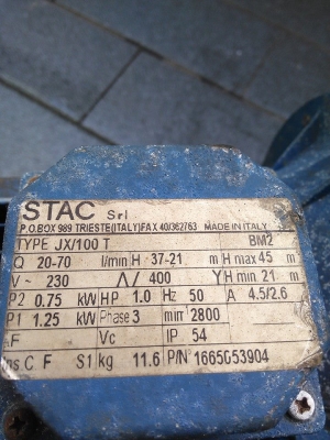 ปั๊มน้ำ STAC สแตนเลสไฟ 380 โวล์ 1.5 x 1" ไม่เดิมหมุนนิ่มคับ