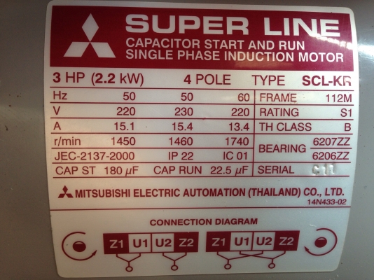ขายมอเตอร์ mitsubishi 3HP. SCL-KR 220V ไฟบ้าน สภาพสวยมาก ใช้งานมาน้อย พร้อมใช้งาน มี 2 ตัวครับ
