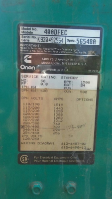 ขายเครื่องกำเนิดไฟฟ้า500KVAสภาพดีพร้อมใช้งาน